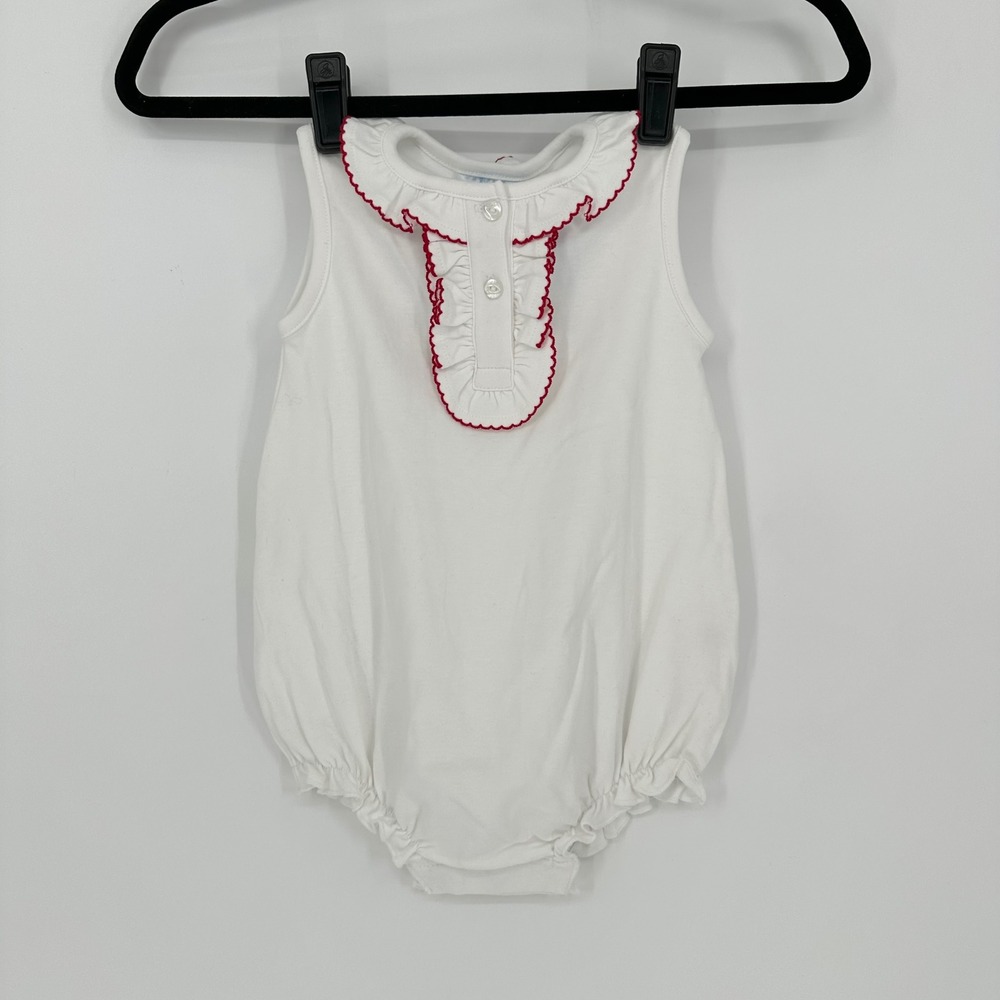NEW Little English Ruffle Henley Bubble Red Trim White Onesie One Piece 24M Uni